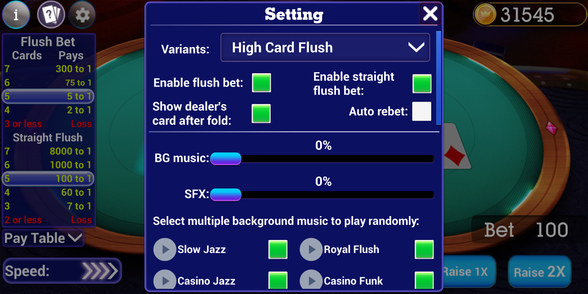 High Card Flush Poker