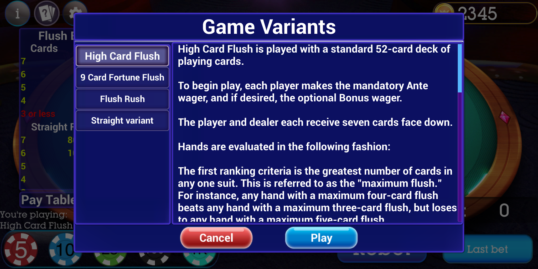 High Card Flush Poker